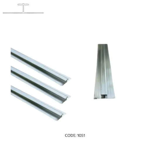[1051] Aluminum H middle channel Silver 2950mm (9.5ft) - 1051